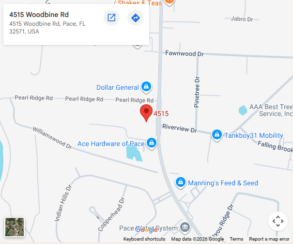 Map showing Beauty and The Beam at 4515 Woodbine Road, Pace FL